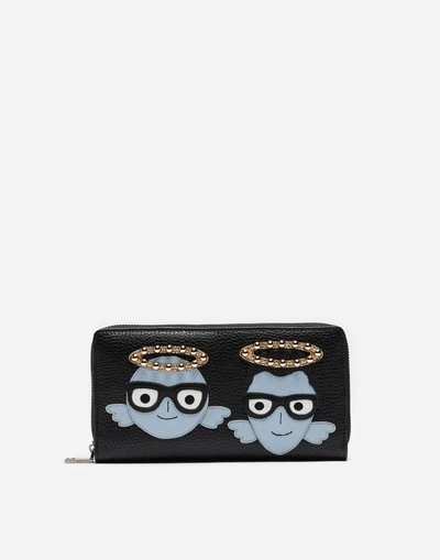 Dolce & Gabbana Zip-around Wallet With Patches Of The Designers In Black