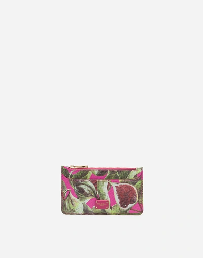 Dolce & Gabbana Credit Card Holder In Printed Dauphine Calfskin In Fuchsia