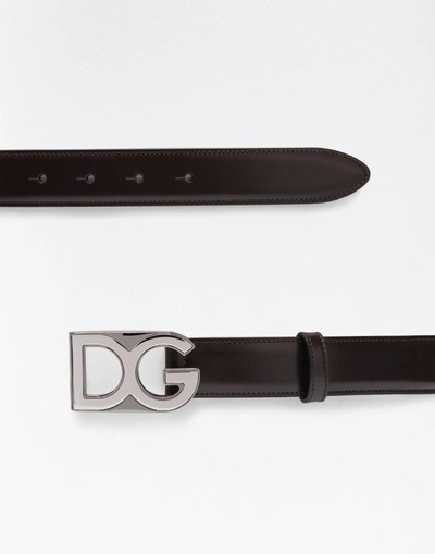 Dolce & Gabbana Leather Belt With Logoed Badge In Brown