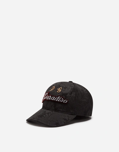 Dolce & Gabbana Baseball Cap In Brocade With Patch In Black