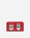 DOLCE & GABBANA ZIP-AROUND LEATHER WALLET WITH PATCHES OF THE DESIGNERS,BI0473AI67087124