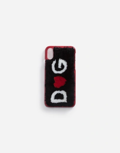 Dolce & Gabbana Iphone X Cover In Leather With Logo Plate In Multicolor