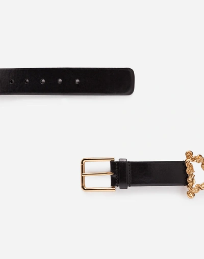 Dolce & Gabbana Leather Belt With Logo Detail In Black