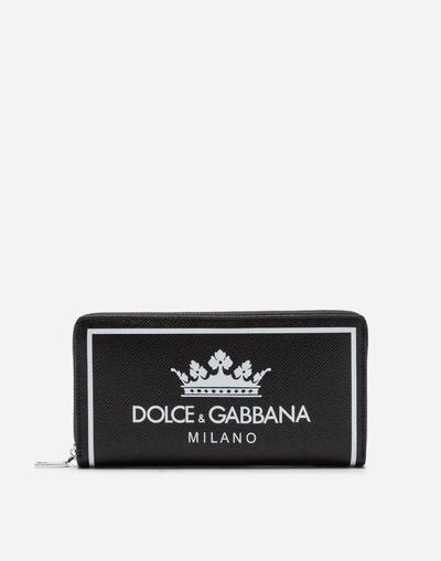 Dolce & Gabbana Printed Dauphine Calfskin Wallet In Black