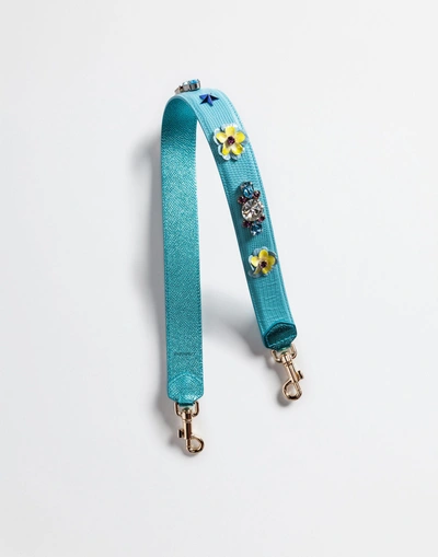 Dolce & Gabbana Strap In Dauphine Leather With Appliqués In Multicolor