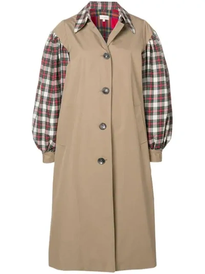 Isa Arfen Paneled Tartan Felt And Cotton-gabardine Trench Coat In Neutrals