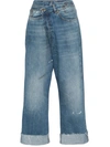 R13 Crossover Asymmetric Distressed High-rise Wide-leg Jeans In Blue