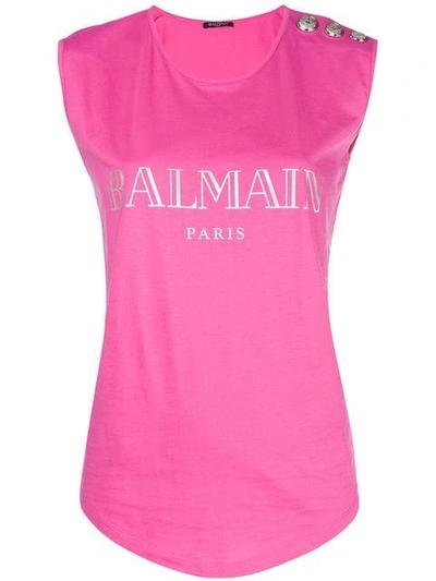 Balmain Sleeveless Logo T-shirt In Pink