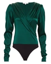 CAROLINE CONSTAS Emerald Green Crossfront Bodysuit,T227-SCH-F18