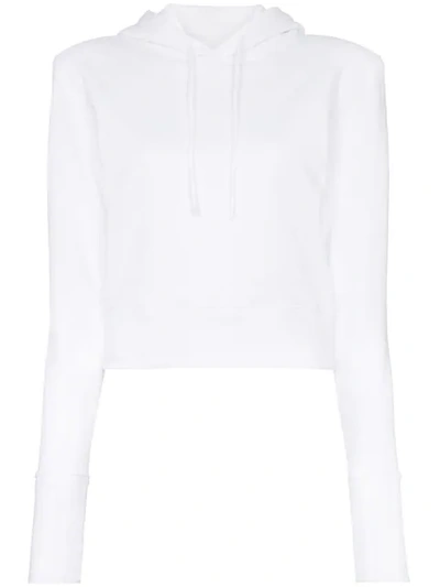 A_plan_application White Cropped Fitted Cotton Hoodie