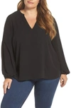 Vince Camuto Bubble Sleeve Crepe Blouse In Rich Black