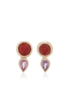 SHE BEE 14K GOLD, CORAL, AND SAPPHIRE STUD EARRINGS,679973
