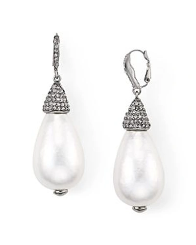 Oscar De La Renta Pearly Crystal Teardrop Earrings In White/silver