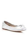 Sam Edelman Felicia Bow-embellished Metallic Leather Ballet Flats In Soft Silver