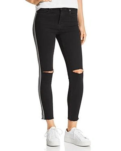 Blanknyc Racing-stripe High-rise Cropped Skinny Jeans In Black With White Stripe - 100% Exclusive