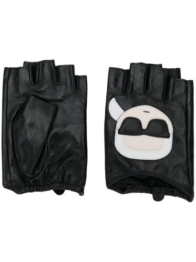 Karl Lagerfeld Ikonic Karl-appliqué Fingerless Gloves In Black