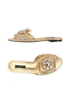 Dolce & Gabbana Rainbow Slides In Gold Lurex Lace With Brooch In Gold