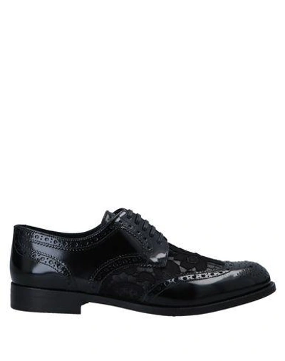 DOLCE & GABBANA DOLCE & GABBANA WOMAN LACE-UP SHOES BLACK SIZE 7 CALFSKIN, LAMBSKIN
