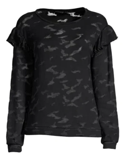 Generation Love Oliver Burnout Ruffle Shoulder Sweatshirt In Black