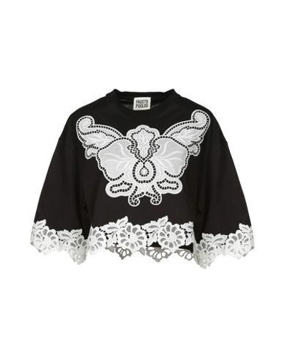 Fausto Puglisi Jersey Cropped T-shirt W/ Lace In Black
