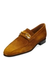 CORTHAY MEN'S CANNES SUEDE LOAFERS WITH BIT DETAIL,PROD213570040