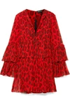 TOM FORD TIERED LEOPARD-PRINT SILK-CREPON MINI DRESS