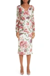 DOLCE & GABBANA PEONY & ROSE PRINT STRETCH SILK DRESS,F69W3TFSAWB