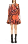 ALEXANDER MCQUEEN BUTTERFLY PRINT RUFFLE HEM SILK DRESS,540875QLD18