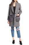 KENDALL + KYLIE HOUNDSTOOTH FAUX FUR TRIM COAT,R2961