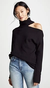 Paige Raundi Cold-shoulder Turtleneck Wool-blend Sweater In Black