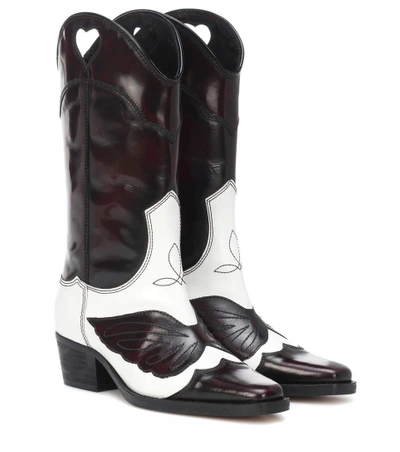 Ganni White And Dark Brown Marlyn 45 Leather Cowboy Boots In Black