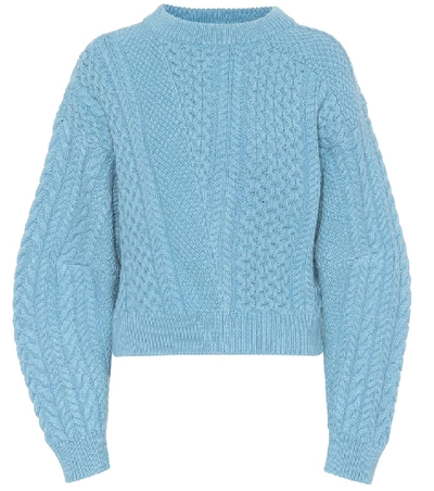 Stella Mccartney Patchwork-effect Cable-knit Wool And Alpaca-blend Jumper In Light Blue