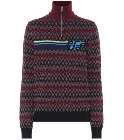 Prada Stand-collar Logo Chevron Wool-cashmere Pullover Sweater In Red