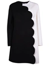 Valentino Colorblock Felt Coat W/ Scalloped Edge In 0na Nero/avorio