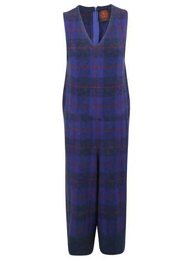 Happy Sheep Checked Jumpsuit In Tartan Blue