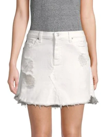 7 For All Mankind Destroyed Denim Skirt In White Fashion 3