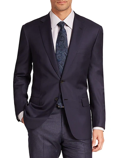 Brioni Solid Tailored Wool Jacket In Navy