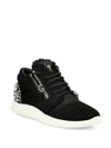 GIUSEPPE ZANOTTI Crystal-Embellished Suede & Satin Side-Zip Sneakers,0400097928223