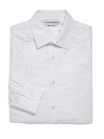 Alexander Mcqueen Long-sleeve Pleated Front Shirt In White Multi