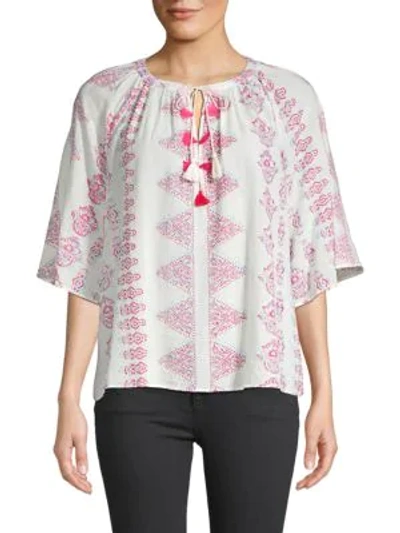 Antik Batik Self-tie Printed Blouse In White Pink