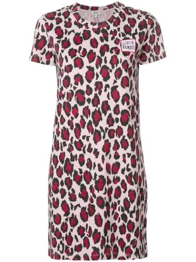 Kenzo Leopard Cotton T-shirt Dress In Pink