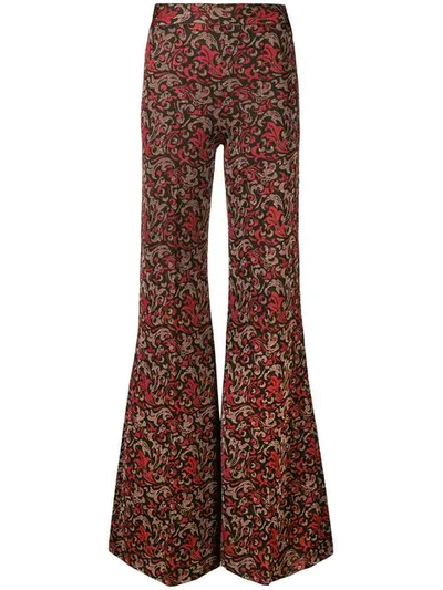 Chloé Metallic Jacquard-knit Flared Trousers In A Multicolor Red