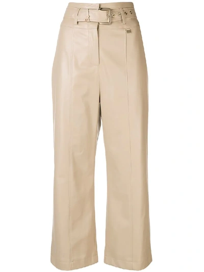 Patrizia Pepe Cropped Faux Leather Trousers In Sabbia