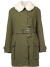 PROENZA SCHOULER PROENZA SCHOULER SHEARLING COLLAR BELTED PARKA - GREEN