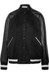 VALENTINO LEATHER AND APPLIQUÉD WOOL-BLEND BOMBER JACKET