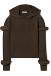 Jw Anderson Hooded Ribbed Wool And Alpaca-blend Sweater In Army Green