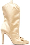 ALESSANDRA RICH BOW-EMBELLISHED SATIN ANKLE BOOTS
