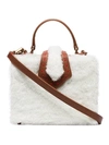 MEHRY MU BROWN AND WHITE FEY MINI SHEARLING AND LEATHER BOX BAG