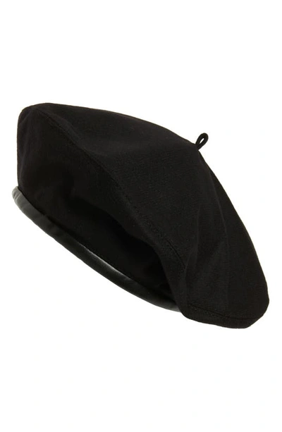 Eric Javits Kate Two-tone Leather Beret In Black
