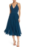 Dress The Population Alicia Mixed Media Midi Dress In Blue